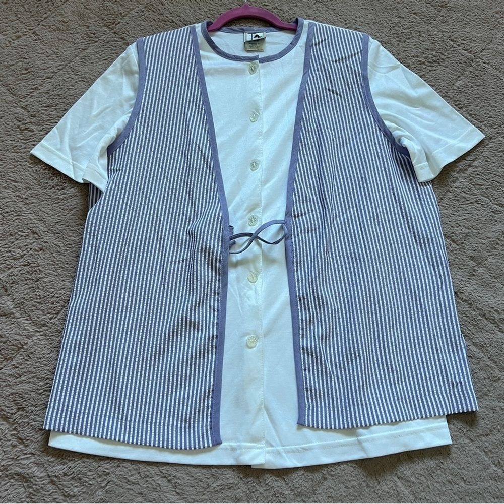 NWOT Vtg TAG Striped Padded Shoulder Vest‎ Shirt Preppy Retro 80's Unisex Sz M